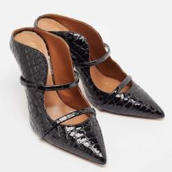 Pre Owned Malone Souliers Black Croc Embossed Patent Leather Maureen Pointed Toe Mules Size 40