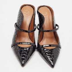Pre Owned Malone Souliers Black Croc Embossed Patent Leather Maureen Pointed Toe Mules Size 40