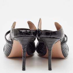 Pre Owned Malone Souliers Black Croc Embossed Patent Leather Maureen Pointed Toe Mules Size 40