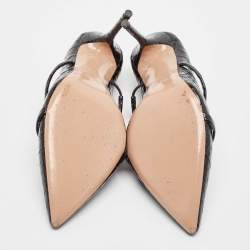 Pre Owned Malone Souliers Black Croc Embossed Patent Leather Maureen Pointed Toe Mules Size 40