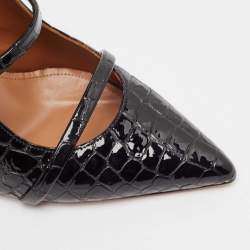 Pre Owned Malone Souliers Black Croc Embossed Patent Leather Maureen Pointed Toe Mules Size 40
