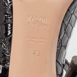 Pre Owned Malone Souliers Black Croc Embossed Patent Leather Maureen Pointed Toe Mules Size 40