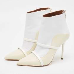 Malone Souliers Cream/White Leather Madison Pointed Toe Ankle Boots Size 38