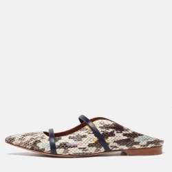 Pre Owned Malone Souliers Multicolor Python and Leather Maureen Flat Mules Size 38.5