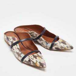 Pre Owned Malone Souliers Multicolor Python and Leather Maureen Flat Mules Size 38.5
