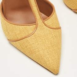 Pre Owned  Malone Souliers Yellow/Brown Canvas and Raffia Trim Imogen Pumps Size 38.5