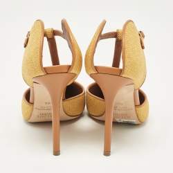 Pre Owned  Malone Souliers Yellow/Brown Canvas and Raffia Trim Imogen Pumps Size 38.5
