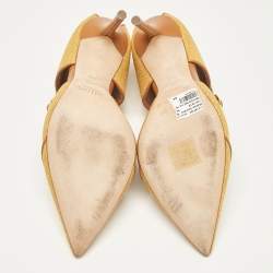 Pre Owned  Malone Souliers Yellow/Brown Canvas and Raffia Trim Imogen Pumps Size 38.5