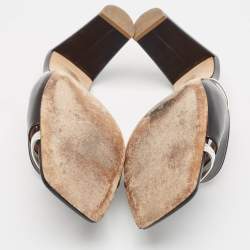 Pre Owned Malone Souliers Silver/Black Leather Laney Slide Sandals Size 39.5