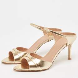 Pre Owned Malone Souliers Gold Leather Una Slide Sandals Size 40