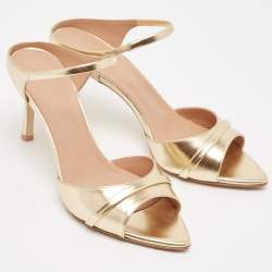 Pre Owned Malone Souliers Gold Leather Una Slide Sandals Size 40