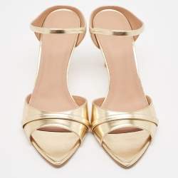 Pre Owned Malone Souliers Gold Leather Una Slide Sandals Size 40