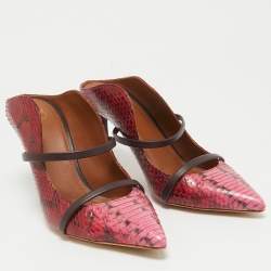 Pre Owned Malone Souliers Red/Pink Leather and Python Leather Maureen Mules Size 41