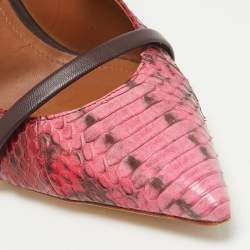 Pre Owned Malone Souliers Red/Pink Leather and Python Leather Maureen Mules Size 41