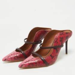 Pre Owned Malone Souliers Red/Pink Leather and Python Leather Maureen Mules Size 41