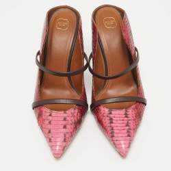 Pre Owned Malone Souliers Red/Pink Leather and Python Leather Maureen Mules Size 41