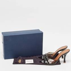 Pre Owned Malone Souliers Black PVC Julia Crystal Embellished Slides Size 39.5