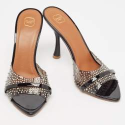 Pre Owned Malone Souliers Black PVC Julia Crystal Embellished Slides Size 39.5