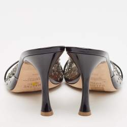 Pre Owned Malone Souliers Black PVC Julia Crystal Embellished Slides Size 39.5