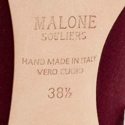 Pre Owned Malone Souliers Burgundy Satin Maureen Pointed Toe Mules Size 38.5