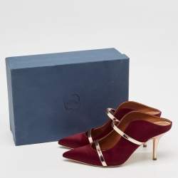 Pre Owned Malone Souliers Burgundy Satin Maureen Pointed Toe Mules Size 38.5