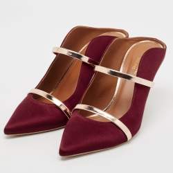 Pre Owned Malone Souliers Burgundy Satin Maureen Pointed Toe Mules Size 38.5