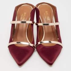 Pre Owned Malone Souliers Burgundy Satin Maureen Pointed Toe Mules Size 38.5