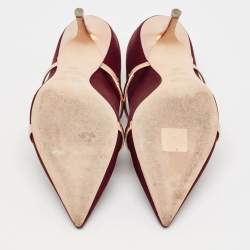 Pre Owned Malone Souliers Burgundy Satin Maureen Pointed Toe Mules Size 38.5