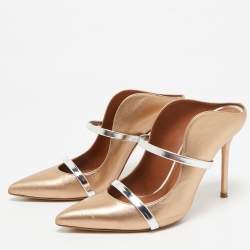 Pre Owned Malone Souliers Gold/Silver Leather Maureen Mules Size 37.5