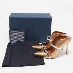 Pre Owned Malone Souliers Gold/Silver Leather Maureen Mules Size 37.5