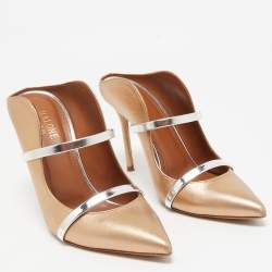 Pre Owned Malone Souliers Gold/Silver Leather Maureen Mules Size 37.5