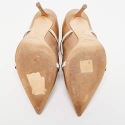 Pre Owned Malone Souliers Gold/Silver Leather Maureen Mules Size 37.5