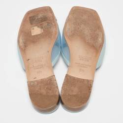 Pre Owned Malone Souliers Blue Leather and Mesh Vida Flat Slides Size 37.5