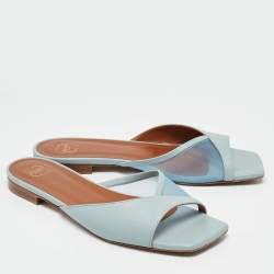 Pre Owned Malone Souliers Blue Leather and Mesh Vida Flat Slides Size 37.5