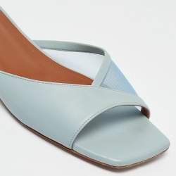 Pre Owned Malone Souliers Blue Leather and Mesh Vida Flat Slides Size 37.5