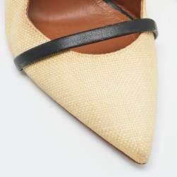 Pre Owned Malone Souliers Beige Leather and Woven Raffia Maureen Pumps Size 39.5