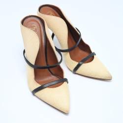 Pre Owned Malone Souliers Beige Leather and Woven Raffia Maureen Pumps Size 39.5