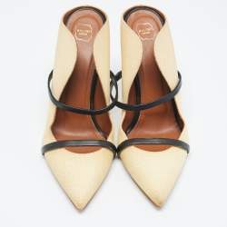 Pre Owned Malone Souliers Beige Leather and Woven Raffia Maureen Pumps Size 39.5