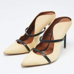 Pre Owned Malone Souliers Beige Leather and Woven Raffia Maureen Pumps Size 39.5