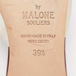 Pre Owned Malone Souliers Off White Satin Floral Embroidered Flat Mules Size 39.5