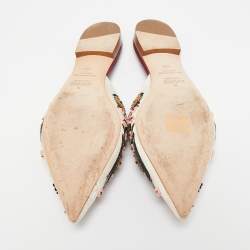 Pre Owned Malone Souliers Off White Satin Floral Embroidered Flat Mules Size 39.5