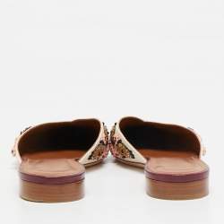 Pre Owned Malone Souliers Off White Satin Floral Embroidered Flat Mules Size 39.5