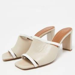 Pre Owned Malone Souliers Cream/White Leather Laney Slide Mules Size 37