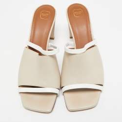 Pre Owned Malone Souliers Cream/White Leather Laney Slide Mules Size 37