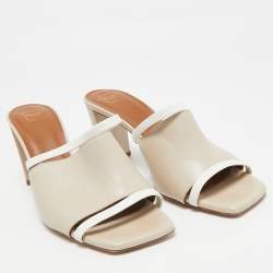 Pre Owned Malone Souliers Cream/White Leather Laney Slide Mules Size 37
