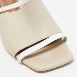 Pre Owned Malone Souliers Cream/White Leather Laney Slide Mules Size 37