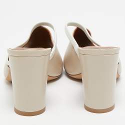 Pre Owned Malone Souliers Cream/White Leather Laney Slide Mules Size 37