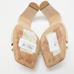 Pre Owned Malone Souliers Cream/White Leather Laney Slide Mules Size 37