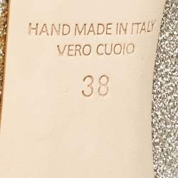 Pre Owned Malone Souliers Silver Leather and Lurex Fabric Lace Up Mules Size 38