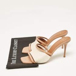 Pre Owned Malone Souliers Beige Lamé Fabric and Leather Laney Slide Sandals Size 41